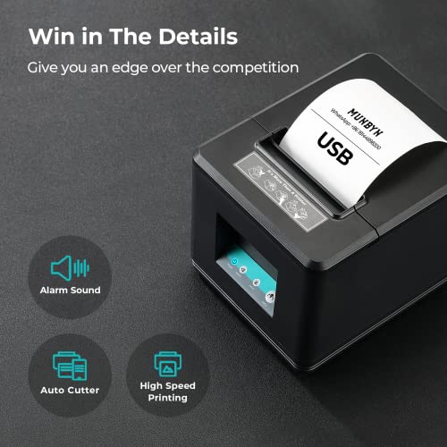 MUNBYN 80mm USB Receipt Printer, POS Printer with Auto Cutter ESC/POS Command Support Windows and Thermal Paper 3 1/8 x 230ft, 10 Rolls Receipt Paper Work for Star