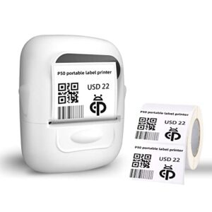 hycodest thermal label printer p50 wireless bluetooth portable printer label maker machine with tape (50×30 mm, 200 pcs) compatible with android & ios system, white