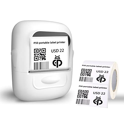 hycodest Thermal Label Printer P50 Wireless Bluetooth Portable Printer Label Maker Machine with Tape (50x30 mm, 200 pcs) Compatible with Android & iOS System, White