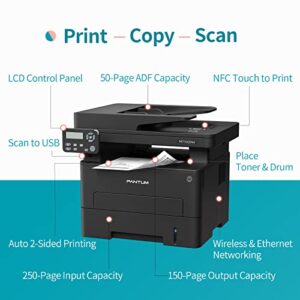 PAMTUM M7102DW All in One Laser Printer Scanner Copier, Multifunction Black and White Monochrome Printer with ADF, Auto Two Sided Printing with Toner TL-410X