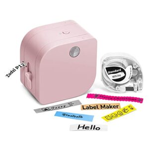 zodzi label makers with color fonts, p12 label maker machine with tape support inkless multiple-colored fonts icons border, bluetooth mini thermal label printer for school item, kids teenagers
