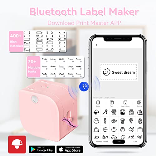 Zodzi Label Makers with Color Fonts, P12 Label Maker Machine with Tape Support Inkless Multiple-Colored Fonts Icons Border, Bluetooth Mini Thermal Label Printer for School Item, Kids Teenagers