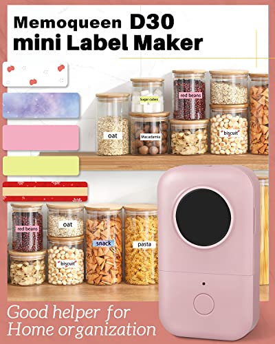 Memoqueen D30 Mini Label Printer - Portable Thermal Bluetooth Label Maker Machine with Tape,Small Sticker Printer Labeler Compatible with Phomemo D30 iOS&Android,for Home Office Organization,Pink