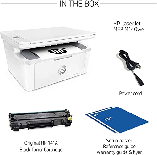 HP Laserjet MFP M140we Wireless All-in-One Monochrome Laser Printer and Bonus 6 Months Instant Ink, White - Print Copy Scan - 21 ppm, 600 x 600 dpi, 8.5 x 14, Cbmou Printer_Cable