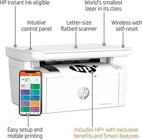 HP Laserjet MFP M140we Wireless All-in-One Monochrome Laser Printer and Bonus 6 Months Instant Ink, White - Print Copy Scan - 21 ppm, 600 x 600 dpi, 8.5 x 14, Cbmou Printer_Cable