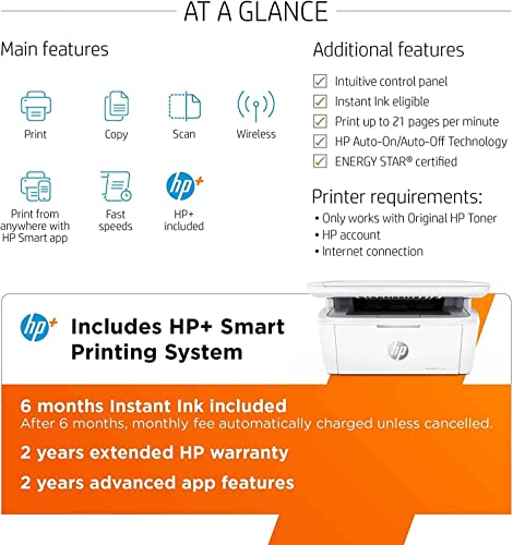 HP Laserjet MFP M140we Wireless All-in-One Monochrome Laser Printer and Bonus 6 Months Instant Ink, White - Print Copy Scan - 21 ppm, 600 x 600 dpi, 8.5 x 14, Cbmou Printer_Cable