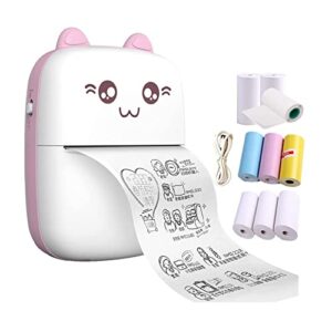 kgg portable mini printer pocket wireless bluetooth thermal printers with 9 rolls printing paper for photo receipt label memo wrong question notes qr code inkless printing with ios android app pink