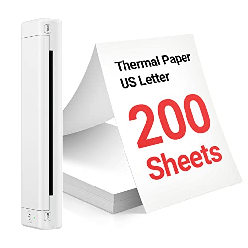 Odaro White M08F Letter Portable Printer for Travel with 200 Sheets Continual Thermal Paper 8.5" X 11" Letter Size