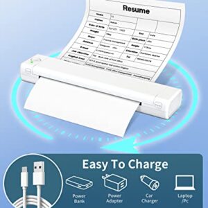 Odaro White M08F Letter Portable Printer for Travel with 200 Sheets Continual Thermal Paper 8.5" X 11" Letter Size