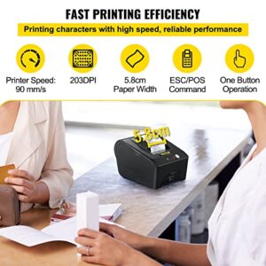 VEVOR Printer Receipt, 58mm Thermal Printer, USB Port Printer, ESC/POS Command Thermal Receipt Printer, Portable for Bank, Supermarket, Office, Restaurant Support Win 2003/XP/7/8/10 & Cashbox Driver