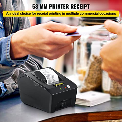 VEVOR Printer Receipt, 58mm Thermal Printer, USB Port Printer, ESC/POS Command Thermal Receipt Printer, Portable for Bank, Supermarket, Office, Restaurant Support Win 2003/XP/7/8/10 & Cashbox Driver