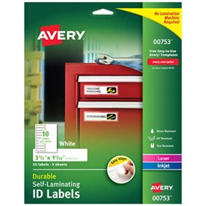 avery professional grade self-laminating water resistant id labels, 3-1/2″ x 1-1/32″, 50 pack (00753)