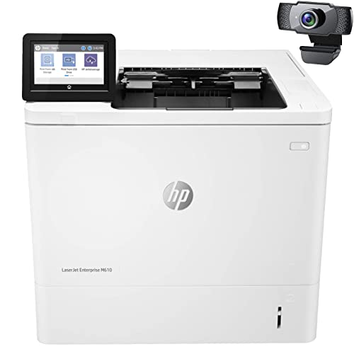 HP Laserjet Enterprise M610dn Single-Function Wired Monochrome Laser Printer, White - Print only - 4.3" Touchscreen, 55 ppm, 1200 x 1200 dpi, Auto Duplex Printing, Ethernet - Cbmou External Webcam