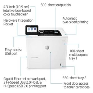 HP Laserjet Enterprise M610dn Single-Function Wired Monochrome Laser Printer, White - Print only - 4.3" Touchscreen, 55 ppm, 1200 x 1200 dpi, Auto Duplex Printing, Ethernet - Cbmou External Webcam