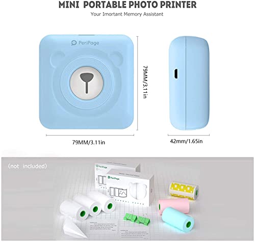 PeriPage Mini Printer, Portable Sticker Bluetooth Printer for Printing Student Notes, Journal, Memo, Mobile Printer, Pocket Printer, Received Printer with USB Cable, Supports Android iOS Windows-Blue