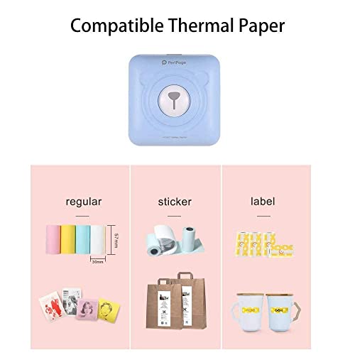 PeriPage Mini Printer, Portable Sticker Bluetooth Printer for Printing Student Notes, Journal, Memo, Mobile Printer, Pocket Printer, Received Printer with USB Cable, Supports Android iOS Windows-Blue