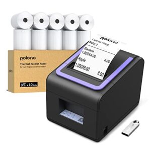 polono receipt printer, 3 1/8″” 80mm pl330 thermal receipt printer, 300mm/s pos receipt printer, 3 1/8” x 230′ thermal paper, receipt paper suitable for many credit card terminals, bpa free, 10 rolls
