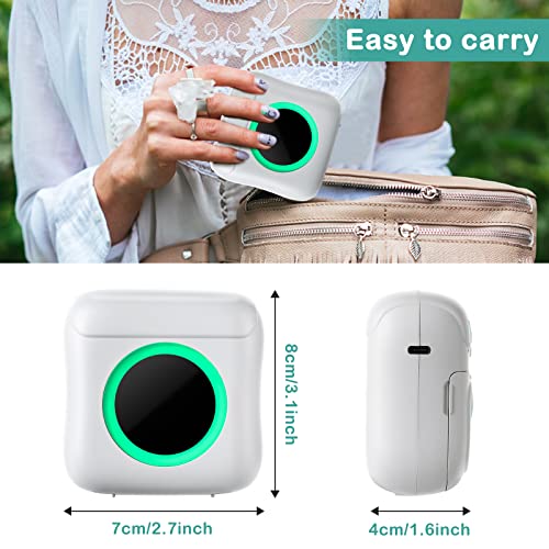 Portable Mini Printer, Small Pocket Thermal Printer with 7 Color Lamp, Bluetooth Wireless Smart Photo Printer with 7 Rolls Paper, Label Maker Machine with iOS Android for Notes, Memos and DIY Painting