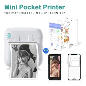 Portable Mini Printer, Small Pocket Thermal Printer with 7 Color Lamp, Bluetooth Wireless Smart Photo Printer with 7 Rolls Paper, Label Maker Machine with iOS Android for Notes, Memos and DIY Painting