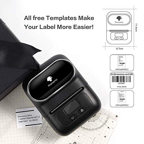 Phomemo M110 Bluetooth Label Maker with 3 Rolls 1.18" x 0.79" (30x20mm)，Bluetooth Thermal Label Maker Printer for Clothing, Jewelry, Retail, Mailing, Barcode, Compatible with Android & iOS System