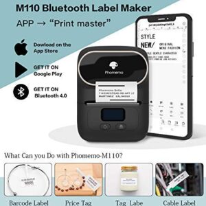 Phomemo M110 Bluetooth Label Maker with 3 Rolls 1.18" x 0.79" (30x20mm)，Bluetooth Thermal Label Maker Printer for Clothing, Jewelry, Retail, Mailing, Barcode, Compatible with Android & iOS System