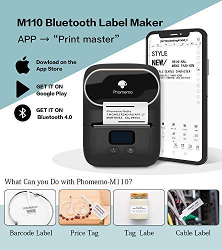 Phomemo M110 Bluetooth Label Maker with 3 Rolls 1.18" x 0.79" (30x20mm)，Bluetooth Thermal Label Maker Printer for Clothing, Jewelry, Retail, Mailing, Barcode, Compatible with Android & iOS System