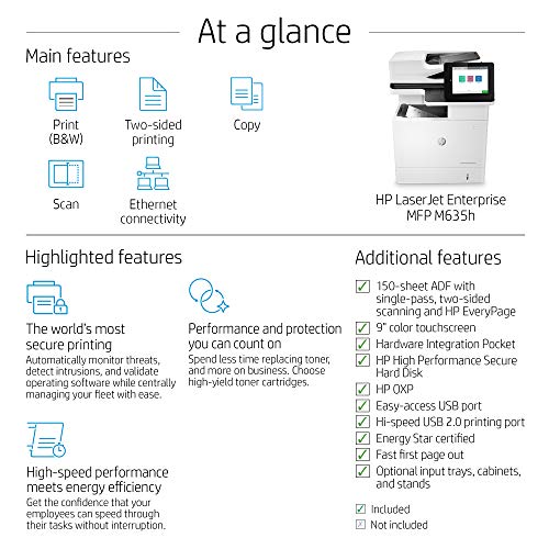 HP LaserJet Enterprise MFP M635h Monochrome All-in-One Printer with built-in Ethernet & 2-sided printing (7PS97A)