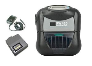 rw420 barcode label/receipt mobile printer, wireless bluetooth, rugged, 4 inch, direct thermal, usb comm port, belt clip, charger (renewed)