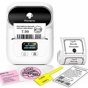 Phomemo M110 Address Label Maker for Mailing,Portable Label Sticker Barcode Printer for Clothing, PhotoLogo, Jewelry, Retail, Office, Home, for iOS & Android, with 1 40×30mm Label