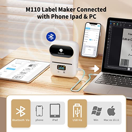 Phomemo M110 Address Label Maker for Mailing,Portable Label Sticker Barcode Printer for Clothing, PhotoLogo, Jewelry, Retail, Office, Home, for iOS & Android, with 1 40×30mm Label