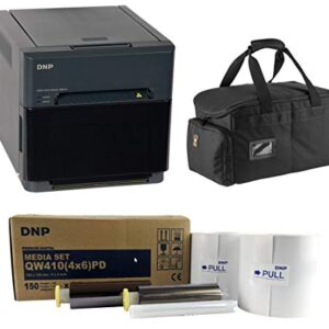 DNP QW410 4.5-inch Dye-Sublimation Professional Event Photo Booth Printer Essential Bundle with 4x6-inch Digital Media, 2 Rolls (300 Total Prints), Slinger Printer Case