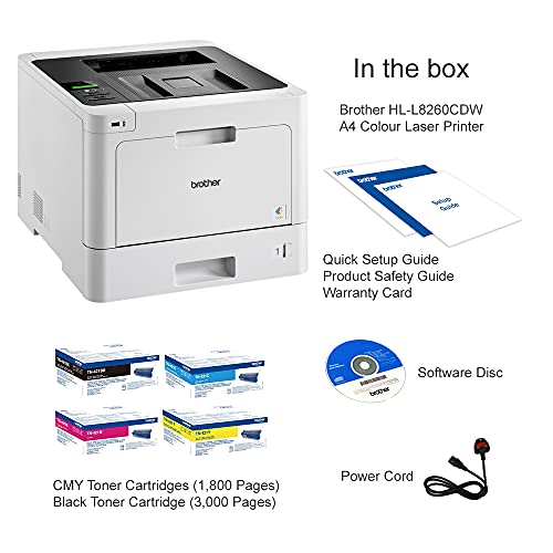 Brother HL-L8260CDW Business Color Laser Printer, Flexible Wireless Networking, Mobile Printing, Speed Up to 33ppm, Automatic Duplex Printing, 2400 x 600 dpi, 250-sheet Capacity, Ethernet, White