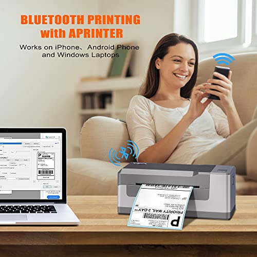 Tordorday Bluetooth Thermal Label Printer 4"×6", Wireless Shipping Label Printer for Shipping Packages, iPhone, Windows, Works with Amazon, UPS, USPS, FedEx, Silver Grey (RH40)