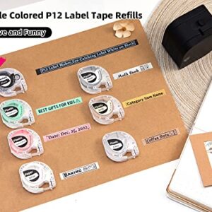 Zodzi Labels Maker with Color Fonts- P12Pro Label Maker Machine with Tape Support Inkless Multiple-Colored Fonts Icons Border, Bluetooth Rechargeable, Label Printer for School Item, Kids Teenagers