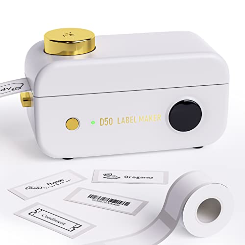 FLPLX Label Maker Machine with Tape, D50 Portable Bluetooth Label Printer with Multiple Templates, Inkless Labelmaker Easy to Use for Home Edit and Office Organization USB C Rechargeable White