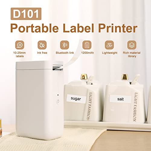 D101 Label Maker Machine with 2 Tapes - 12*40mm White Label Paper and 25*50mm White Label Paper