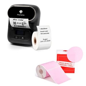 phomemo m110 label maker with 1.96″ x 1.96″（50×50 mm） round thermal label for barcode label, diy logo design
