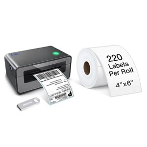 polono shipping label printer gray, 4×6 thermal label printer for shipping packages, commercial direct thermal label maker, shipping label, 4 x 6 direct thermal labels, 220 labels/roll