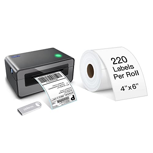 POLONO Shipping Label Printer Gray, 4x6 Thermal Label Printer for Shipping Packages, Commercial Direct Thermal Label Maker, Shipping Label, 4 x 6 Direct Thermal Labels, 220 Labels/Roll