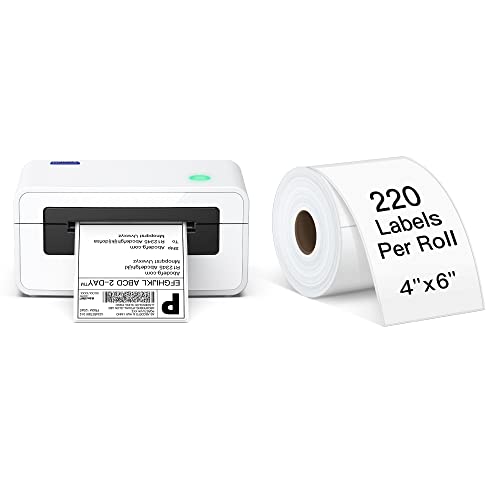 POLONO Shipping Label Printer, 4x6 Thermal Label Printer for Shipping Packages, Commercial Direct Thermal Label Maker, Shipping Label, 4 x 6 Direct Thermal Labels, 220 Labels/Roll