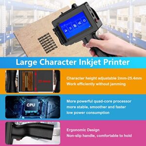 BESHENG Handheld Inkjet Printer JS12H2 Inkjet Coder Printing Height 0.08-1 Inch with Quick-Drying Ink Portable Handheld Printer with 4.3" Touch Screen for Date/Barcode/Label/Logo/QRcode Any Surface