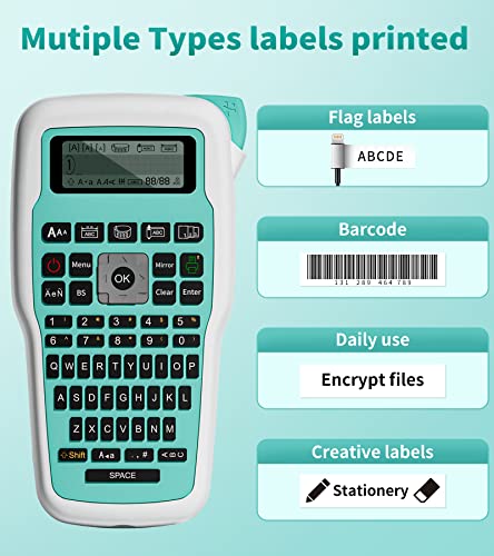 Vixic Handheld Label Maker Machine with Tape,E1000 Label Printer with QWERTY Keyboard Easy to Use Portable Label Makers for Industrial Work Home School Office Organization Green