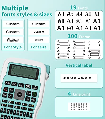 Vixic Handheld Label Maker Machine with Tape,E1000 Label Printer with QWERTY Keyboard Easy to Use Portable Label Makers for Industrial Work Home School Office Organization Green