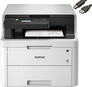 brother hl-l3290cdw wireless compact digital color laser all-in-one printer, print scan copy, duplex printing- 600 x 2400 dpi, 25ppm, 250-sheet, works with alexa – bundle with jawfoal printer cable.