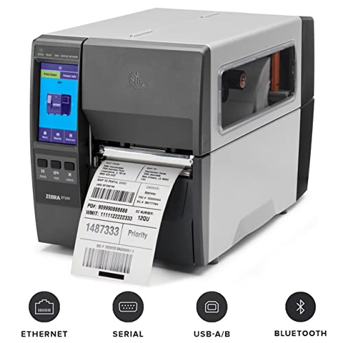 ZEBRA ZT23142-T01000FZ, ZT231 Upgraded Version of ZT230 Thermal Transfer Industrial Printer, 203 dpi Print Width 4 in Ethernet Bluetooth Serial USB, Includes: Touch Display, Tear Bar