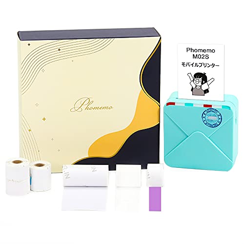 Phomemo M02S 300DPI Pocket Printer, Gift Box Set Include 6 Rolls Thermal Sticker Label Paper, Mini Bluetooth Smart Phone Printer Compatible with iOS & Android, Print for Work, Home, Study - Green