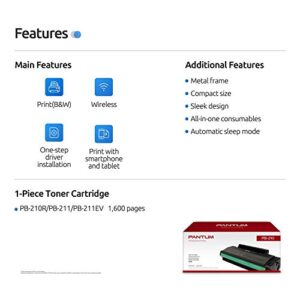 Pantum P2502W Monochrome Laser Printer for Home Office School Student Mobile Wireless Black and White Printing- Small Laserjet