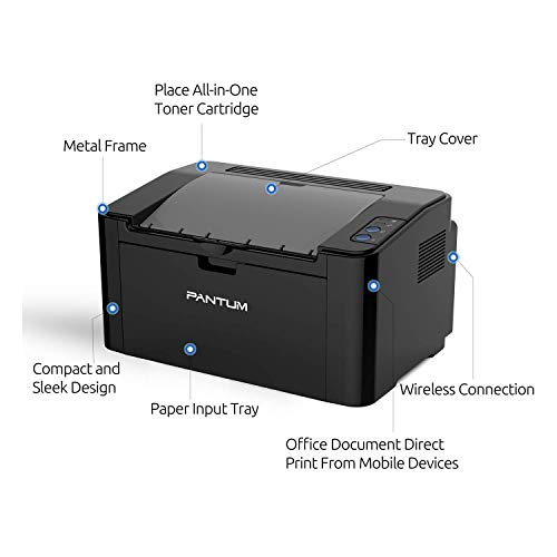 Pantum P2502W Monochrome Laser Printer for Home Office School Student Mobile Wireless Black and White Printing- Small Laserjet