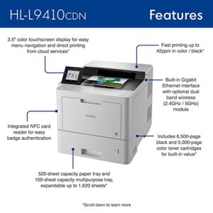 Brother HL‐L9410CDN Enterprise Color Laser Printer with Fast Printing, Large Paper Capacity, and Advanced Security Features