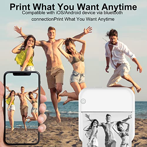 Mini Printer Portable, Pocket Thermal Printer with 7 Rolls Paper, Bluetooth Wireless Instant Photo Printer Compatible with iOS Android for Picture Receipt Label Note QR Code Inkless Printing